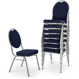 RABURG Vienna Stapelstuhl, 8er-Set, gepolstert, stapelbar, Silber/Blau | Belastbarkeit ca. 150 kg, robuster Stahlrahmen, für Gastronomie, Hotel, Konferenz und Events