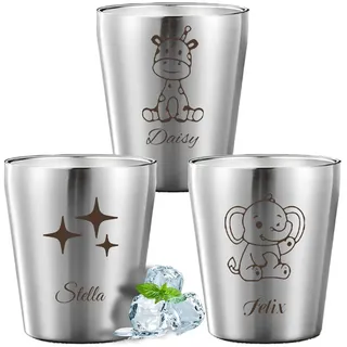 Edelstahl Becher Kinder personalisiert, 2er-Set Personalisierter Edelstahlbecher für Kinder mit Namen & Motiv graviert, Trinkbecher für Jungen und Mädchen, Geschenk zur Geburt, Taufe, Geburts (Stil 2)