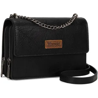 Wrangler CrossBody Geldbörse für Damen Western Klein Clutch Geldbörse Trendy Umhängetasche mit Kettenriemen Geschenk Schwarz WG149-236BK, Schwarz (Jet Black) - 19,1 x 6,3 x 13,5 cm