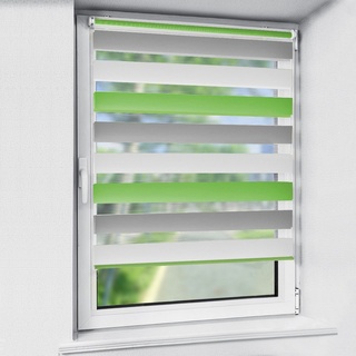 Doppelrollo rollos für Fenster ohne Bohren 130cm, OUBO, Lichtschutz, freihängend, mit Klemmträger, Klemmfix, livhtdurchlässig und verdunkelnd grau|grün 35 cm x 130 cm