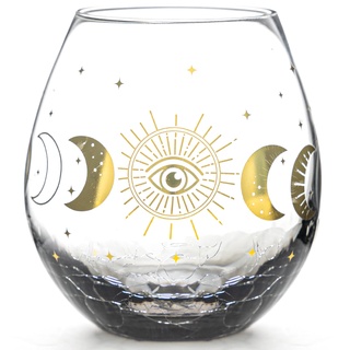 FACOYANS Goth Moon Phase Weinglas ohne Stiel – Himmlischer Mond Gothic Dekor – 540 ml Hexenglas – Halloween Gruselige Geschenke für Frauen – Gothic, Hexe Stuff – Boho ästhetische Dekoration Weinglas