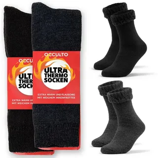 OCCULTO Thermosocken Damen & Herren Ultra Thermosocken 2er Pack (Modell: Yuki) (2-Paar) schwarz 43-46