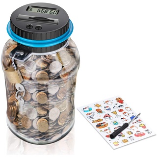 Digitale Spardose mit Münzzähler für Kinder und Erwachsene - Sparbüchse mit Zähler für Münzen - Lustiges Sparschwein für Kleingeld - Große elektrische Sparkasse - 1,8l Sparflasche