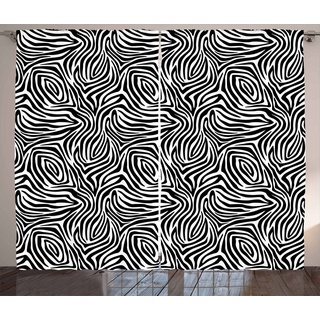 Gardine Schlafzimmer Kräuselband Vorhang mit Schlaufen und Haken, Abakuhaus, Streifen Zebra-Haut-Muster schwarz|weiß 280 cm x 260 cm