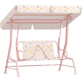 AIYAPLAY Kinder Hollywoodschaukel 2-Sitzer Kinderschaukel mit verstellbarem Sonnendach, Sicherheitsgurt Gartenschaukel für 3-6 Jahre Kinder Rosa 110 x 74 x 113 cm   Aosom