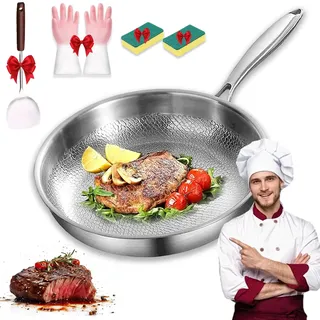 Tipanexi Titan Pfanne, Tipanexi Pro Titanium Antihaft-Bratpfanne mit Deckel, Titan Bratpfanne Unbeschichtet 30cm, Titaniums Nutri-Pfanne für Induktionskochfelder und Elektroherde (not Deckel, 28cm)