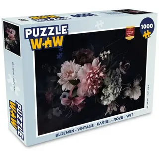 MuchoWow Puzzle Blumen - Vintage - Pastell - Rosa - Weiß, 1000 Puzzleteile, Foto-Puzzle, Bilderrätsel, Puzzlespiele, Klassisch rosa 48 cm x 68 cm x 2 cm | Querformat