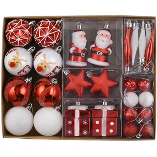 Valery Madelyn Weihnachtskugeln Set, 40pcs Christbaumkugeln Kunststoff Weihnachtskugel Weihnachtsdeko mit Aufhänger Geschenkpaket Weihnachtsbaumschmuck Rot Weiß Thema