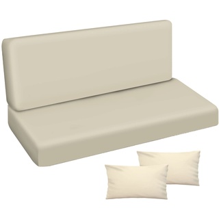 Ferocity Auflage für Hollywoodschaukel 100x50x50 Gartenbankauflage und 2 Kissen Palettenauflage Bankauflage Sitzkissen und Rückenkissen Matratze Sitzpolster Gartenpolster Glatt Beige [133]