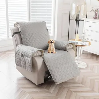 AHSBND Sesselschoner Sesselauflage Sesselbezug Fernsehsessel Schutzbezug: Sesselüberwurf Sessel überzug für Relaxsessel mit Taschen für Zuhause mit Hund (Hellgrau)