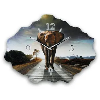 Kreative Feder Wanduhr Design-Wanduhr aus Stein (Beton) „Elefant“ (Funk- oder Quarzuhrwerk; ohne Ticken; elegant, außergewöhnlich, modern) bunt