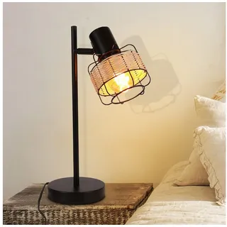 Nettlife Tischleuchte Schwarz Vintage E27 Landhaus Rattan Nachttischlampe Rustikal, Schwenkbar 120°, mit Schalter, LED wechselbar, für Wohnzimmer Schlafzimmer