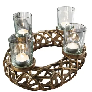 More2Home Adventskranz ADVENT mit 4 Gläsern, XL =oval 54 cm, Metall antik-gold