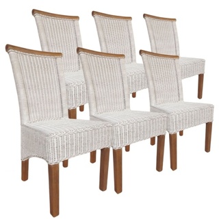 Esszimmer-Stühle Set Rattanstühle Perth 6 Stück Esstisch Stühle weiß Korbstühle nachhaltig : ohne Sitzkissen