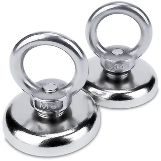 SENSEI® 2 Stück Extrem Starke Magnete – 50 kg Traglast, Neodym-Ösenmagnete in Stahlgehäuse – Ø 36 mm, Magnethaken mit Griff für Schrauben und Sicheren Halt