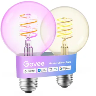 Govee Smart Edison Glühbirne E27, RGBWW Vintage LED Lampe G80, 2 Stück | Kompatibel mit Alexa, Google Assistant, Dimmbare mit COB-Lichtleiste, 16 Millionen DIY-Farben, für Restaurant und Wohnzimmer