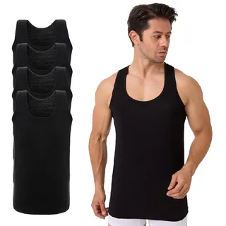 4er Pack Herren Unterhemd Achselhemd Tanktop 100% Baumwolle Schwarz M