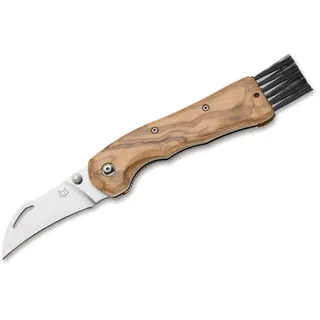 Fox Knives Taschenmesser Fox Knives Spora Olive Wood Pilzmesser mit Einhandöffnung, (1 St), Einhandmesser, Edelstahlklinge, Pilzmesser, Pilzbürste braun|silberfarben