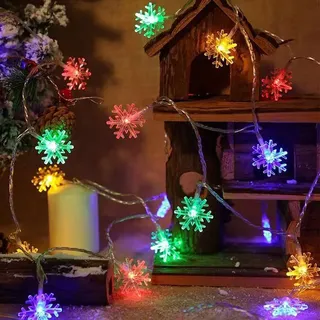 Schneeflocke Lichterkette Bunt, Lichterkette Innen Batteriebetrieben 3M 20LEDs, Fenster Garten Party Weihnachten Deko