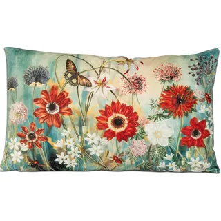 formano Samt-Kissen Blumenwiese 30x50 cm Dekokissen Sofakissen Zierkissen Floral Blumenmotiv Bedruckt Gefüllt Reißverschluss Handwäsche Wohnzimmer Schlafzimmer Dekoration Geschenk