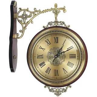 HUOMMGS Bahnhofsuhr Doppelseitig Retro Bahnhofsuhr Wanduhr Bahnhofsuhrs Antiken Design Uhr 46 x 37cm Doppelseitige Wanduhr mit 24cm Zifferblatt Ohne Tickgeräusche Wand Uhr für Büros, Hotels