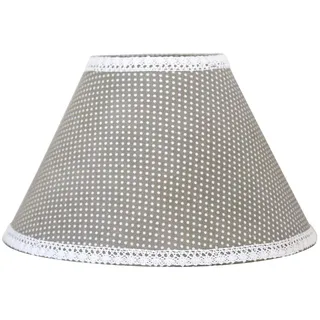 Grafelstein Lampenschirm JONNA, Ø 30 cm, grau weiß Punkte mit Spitzenband, Tischlampe Landhaus, groß, E14 und E27 geeignet