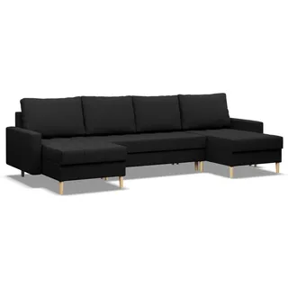 mebligo U-Sofa mit Schlaffunktion, 2 Chaiselongues, Schwarz - Schwarz