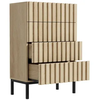 UEV Kommode schmal mit 4/5 Schublanden, Sideboard Beistellschrank Buffet (Aufbewahrungskommode, Mehrzweckschrank aus Holz(Natur/Schwarz/Dunkelbraun), Schrank für Wohnzimmer Schlafzimmer Flur beige