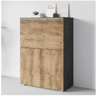 Home Affaire PC-Schrank Vera, Sekretär, Home-Office-Schreibtisch mit LED-Beleuchtung (1 St), Multifunktional mit Stauraum, klappbare Tischfläche, LED, B 90 cm schwarz