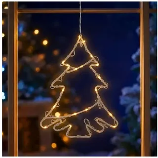 Spetebo LED Fensterbild LED Fenster Silhouette Tannenbaum mit Dual Timer, Dual-Timer, LED fest verbaut, warm weiß, Deko Weihnachts Beleuchtung Fensterbild Batterie betrieben weiß Tannenbaum