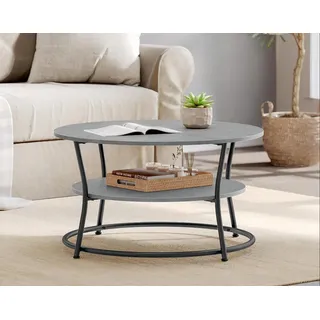 VASAGLE Couchtisch Couchtisch, Wohnzimmertisch, rund, Holz, klein (inkl. Zubehörpaket & Anleitung), Sofatisch, Ø 80 x 45 cm, einfacher Aufbau, mit doppeltem Stauraum grau|schwarz
