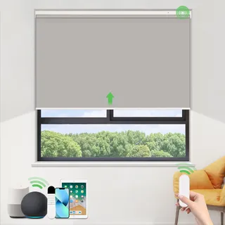 HOMEDEMO Elektrische Rollos Wiederaufladbare Verdunklungsrollo mit Motor & Fernbedienung, Grau 85x130cm(BxH), Rollo Innen ohne Bohren klemmfix/mit Bohren, Smart Rollo mit Alexa kompatibel