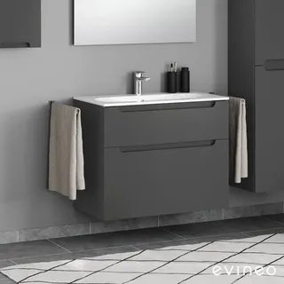 Evineo ineo5 Unterschrank B: 89 cm, 2 Auszüge, mit Griffmulde, für Geberit Renova Plan Slim Waschtisch,, BE0328AN,