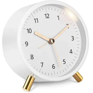 Analoger Wecker Lauter Alarm Klassischer Analoger Wecker mit Licht Weiß | Alarm Clock, Ohne Ticken, Geräuschlos, mit Licht, Weiß Funkwecker Analog Ohne Ticken, Orbicular Wecker, für Schlafzimmer Büro