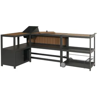 Mendler Aluminium Outdoor-Küche 3-teilig HWC-M64  ~ anthrazit, helle Holzoptik