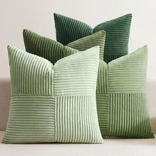 Solidchoice – Set aus 4 Kissenbezügen aus Cord, 40 x 40 cm, Weihnachts-Patchwork-Design - Grün