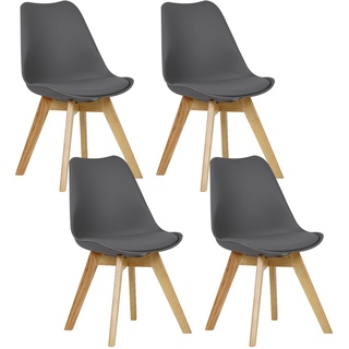 WOLTU® 4er Set Esszimmerstühle Küchenstuhl Design Stuhl Esszimmerstuhl Kunstleder Holz Grau BH29gr-4