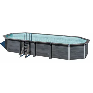 Composite Pool Oval Komplettset WPC Schwimmbecken winterfest Aufstellpool wählba