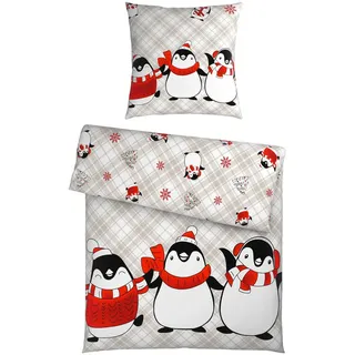 Esposa Bettwäsche, Grau, Rot, Textil, Pinguin, 155x220 cm, pflegeleicht, Schlaftextilien, Bettwäsche, Bettwäsche, Flanell-Bettwäsche
