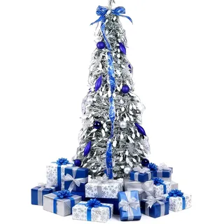 Beutrain Weihnachtsbaum Künstlich Mit Beleuchtung,1,5m Pop-up Christbaum Mit Weihnachtskugeln,Pop Up Spiral Weihnachtsbaum Künstlicher,Weihnachtsdeko, Weihnachten Deko Stil B