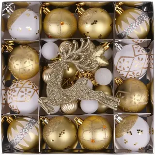 Weihnachtsdekorationen, Vintage-weihnachtskugeln, Klassische Hängende Weihnachtsdekorationen, 45-teiliges Set (weiß Und Gold).