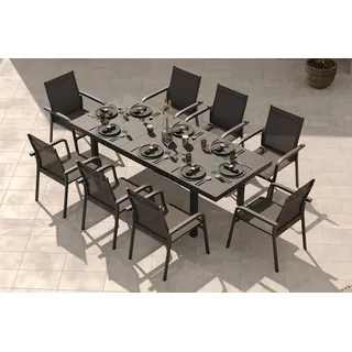 KETTLER BasicPlus Garten-Essgruppe, anthrazit, Alu/Textilene, Tisch 180/240x100cm, 8 Stapelsessel