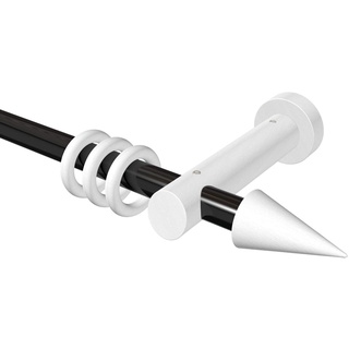 Flairdeco Gardinenstange 20 mm Ø, 1-läufig, Typ Kegel, Metall/Holz, Schwarz/Weiß lackiert, 240 cm