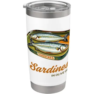 Vintage Blechdose Sardinen Konserven in Olivenöl Retro mediterran Doppelwandiger Edelstahl-Thermobecher