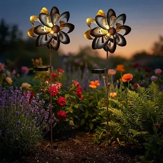 Solarlampe Außenleuchte Erdspieß LED Gartendeko Windrad Blume LED 92 cm 2er Set