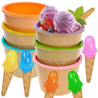 Bakiauli 6 Stück Eisschalen mit Löffeln, Wiederverwendbare Eisbecher Dessertschalen Nette Bunte Eisbecher für Familie Camping Party (Über 280ml)