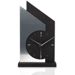 Kreative Feder Standuhr Standuhr „Skyscraper“ aus Holz, schwarze Tisch-Uhr mit Applikation; Größe ca. 34,5x20cm silberfarben