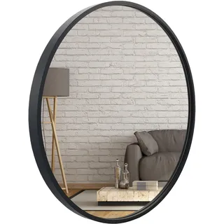 BD ART Wandspiegel Rund Spiegel 70 cm mit Schwarz eleganter Holzrahmen