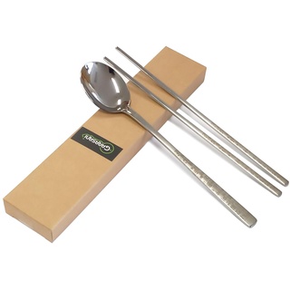 GARASANI Koreanisches traditionelles Besteck-Set aus Edelstahl, Löffel und Essstäbchen, silberfarben
