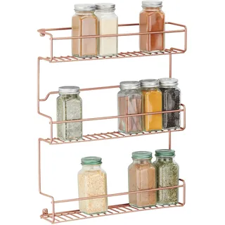 mDesign Küchenregal aus Metall – selbstklebendes Gewürzregal zur Wandmontage mit 3 Ebenen – ideal als Gewürzständer für Küche und Vorratskammer – kupferfarben